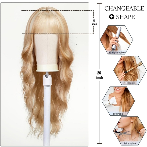 Long Curly Blonde Wigs With Bangs 24 inches - Picture 5 of 5